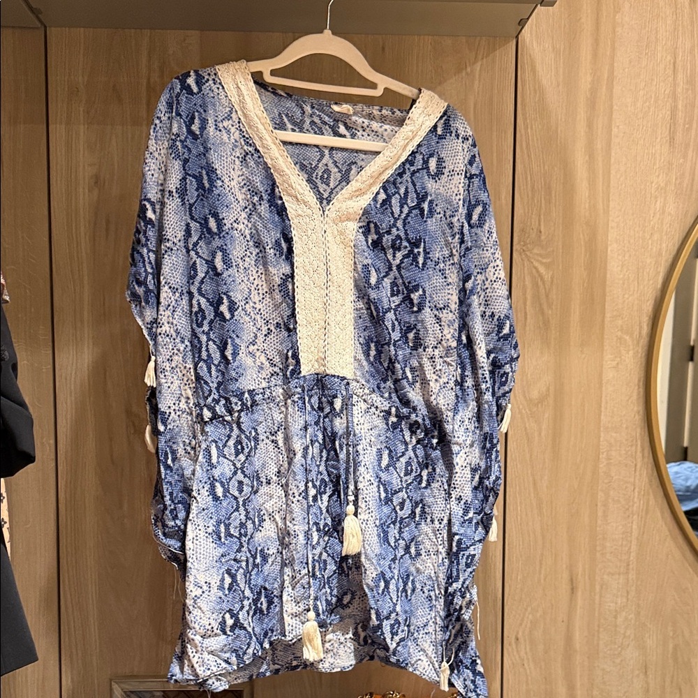Surf Gypsy Blue and Cream Snake Print Swim Coverup